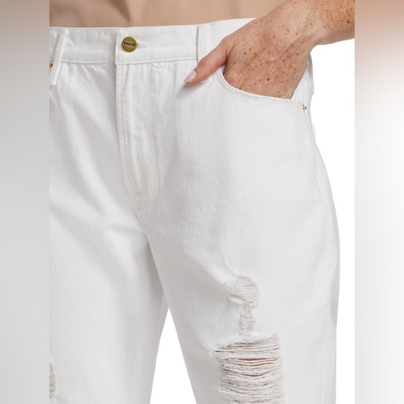 Frame Le Garcon Mid-Rise Distressed White Boyfriend Jeans Size 29 (US-8) NWT - Picture 4 of 15
